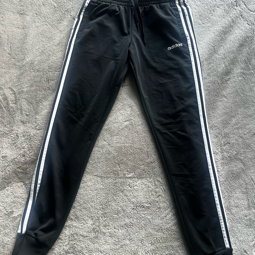 Adidas Black Track Joggers with White Three-Stripes